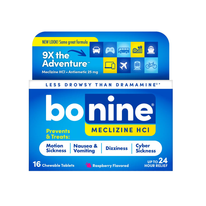 Bonine Motion Sickness Relief Chewable Tablets, Raspberry, 16 Count