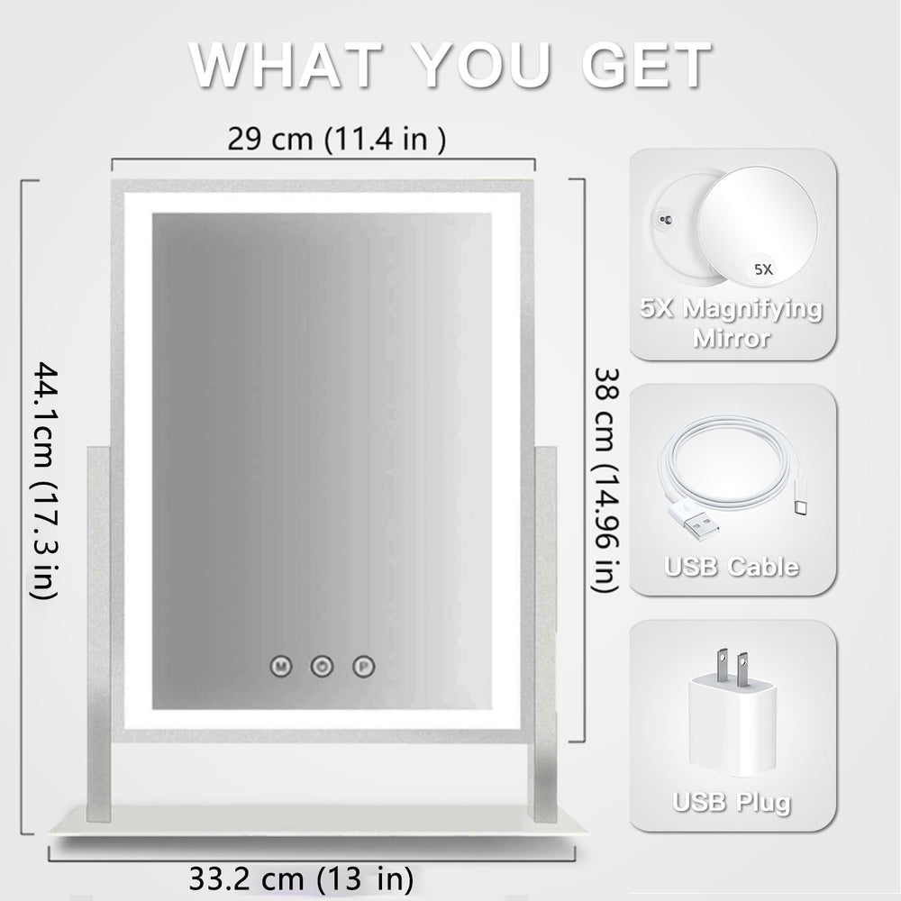 HIEEY Lighted Makeup Mirror, White, 17.3 in x 13 in