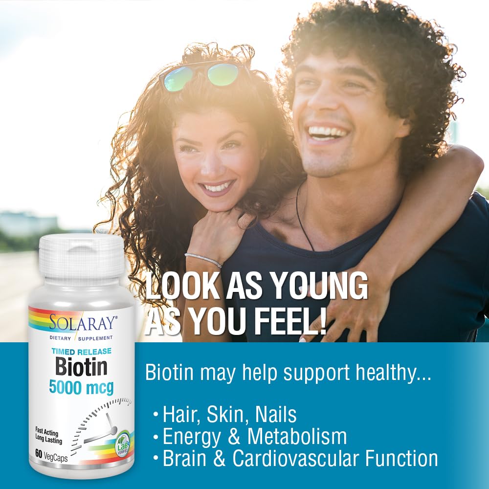 Solaray Timed-Release Biotin, 5000 mcg, 60 Count