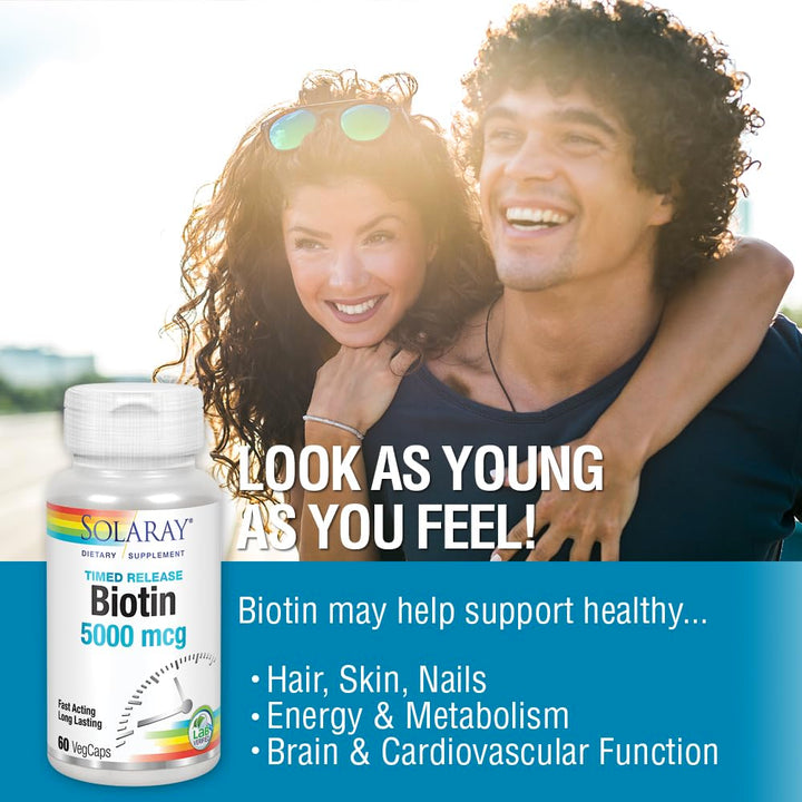 Solaray Timed-Release Biotin, 5000 mcg, 60 Count