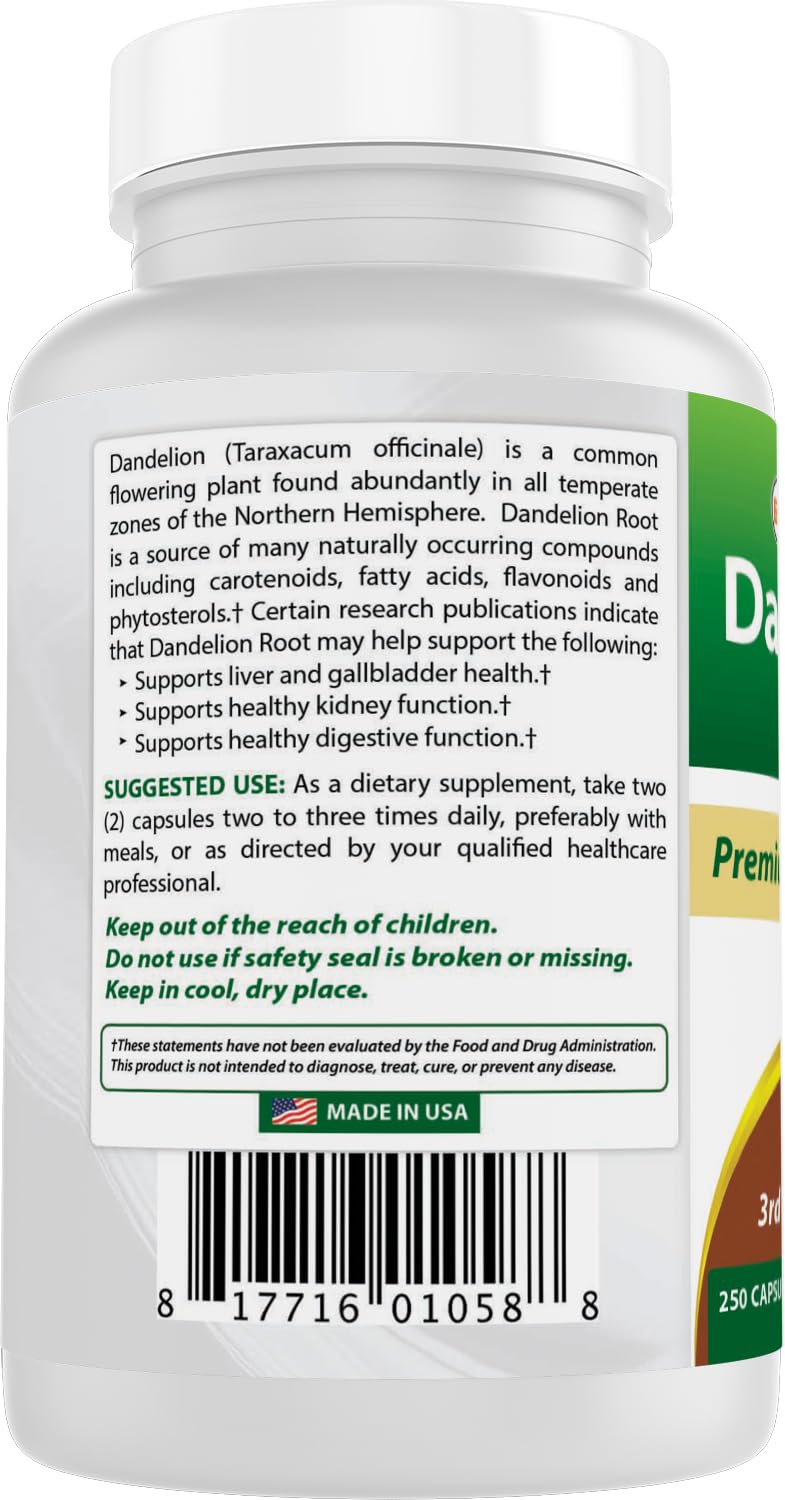 Best Naturals Dandelion Root Capsules, 520 mg, 250 Count