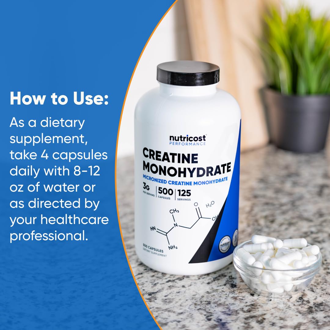 Nutricost Micronized Creatine Monohydrate, 3000 mg, 500 Count