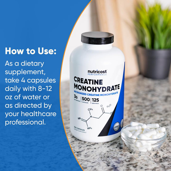 Nutricost Micronized Creatine Monohydrate, 3000 mg, 500 Count