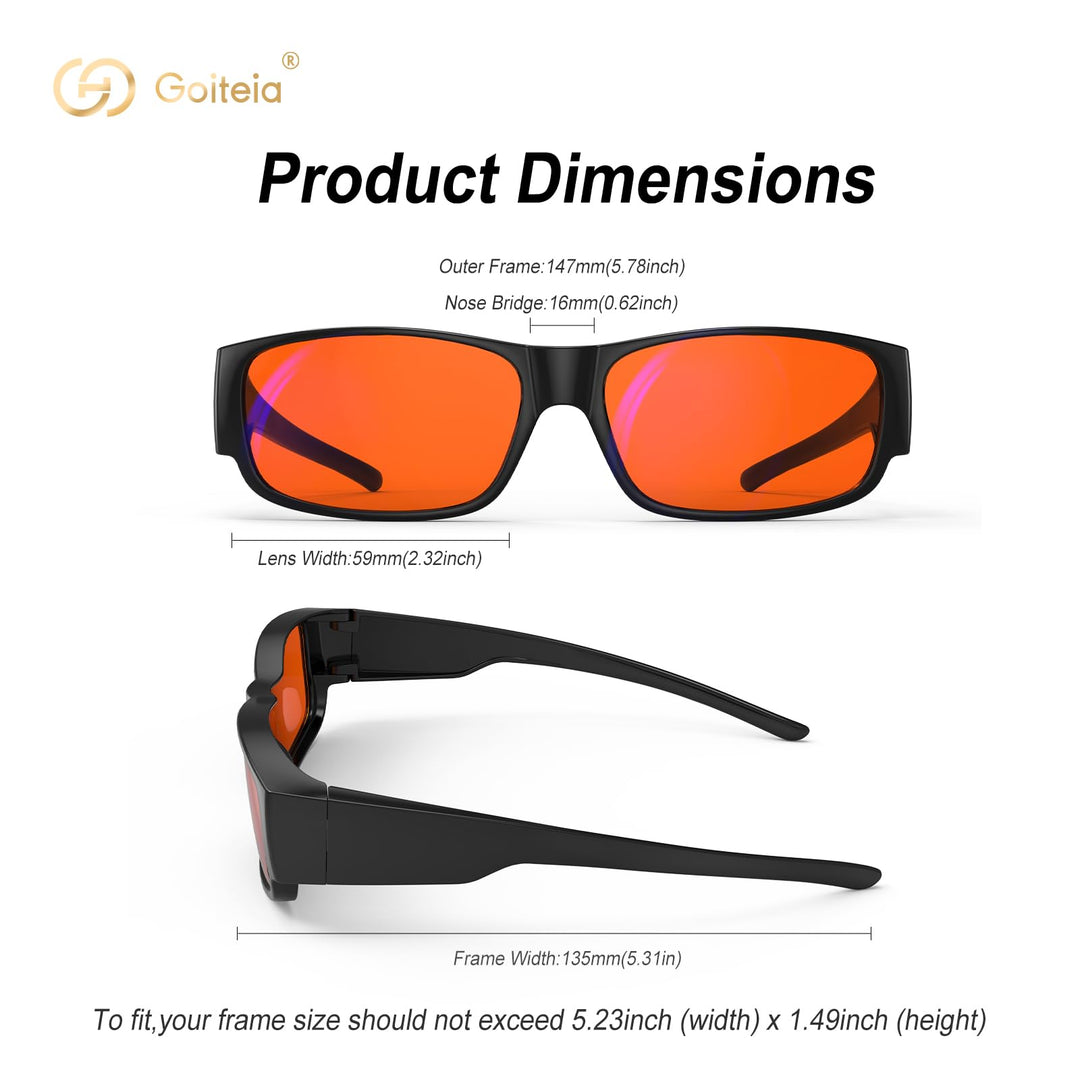 Goiteia Orange Blue Light Blocking Fit Over Glasses, Amber Tint, 59 x 40mm