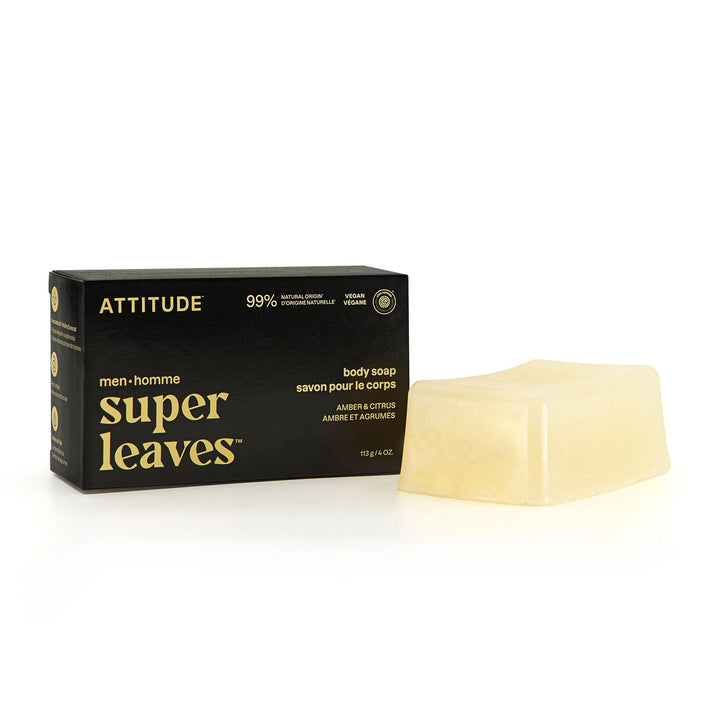 ATTITUDE Men's Body & Face Bar Soap, Amber & Citrus, 4 oz