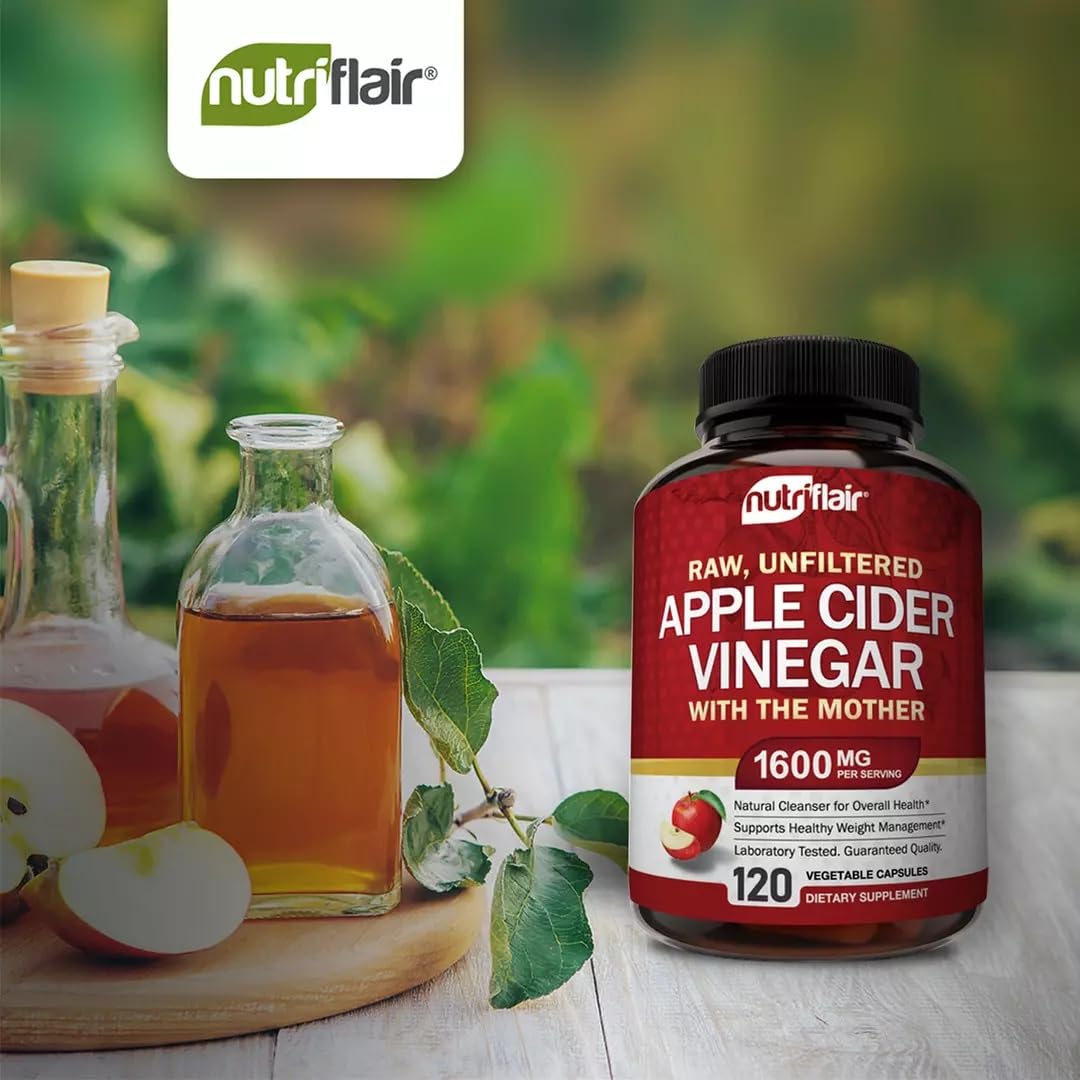 NutriFlair Apple Cider Vinegar Capsules With Mother, 1600 mg, 120 Count