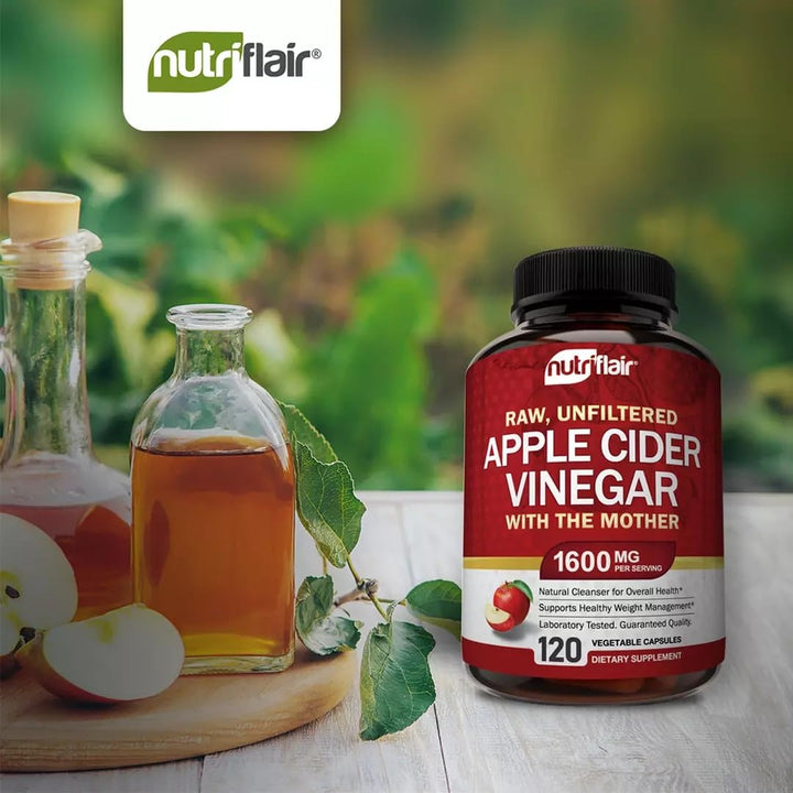 NutriFlair Apple Cider Vinegar Capsules With Mother, 1600 mg, 120 Count