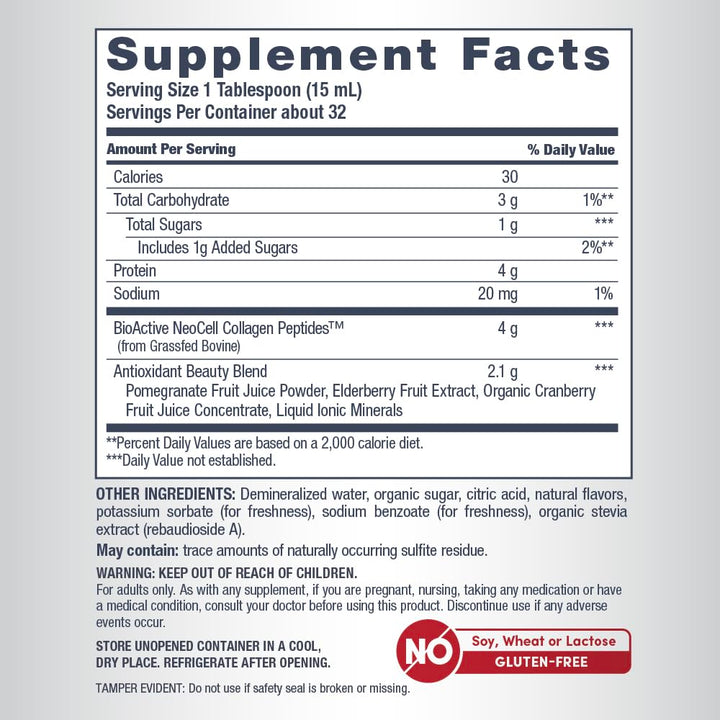 NeoCell Liquid Collagen Peptides, Pomegranate, 16 fl oz