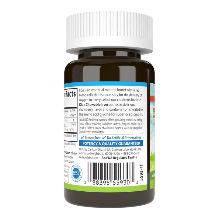 Carlson Kid's Chewable Iron, Natural Strawberry, 15 mg, 30 Count