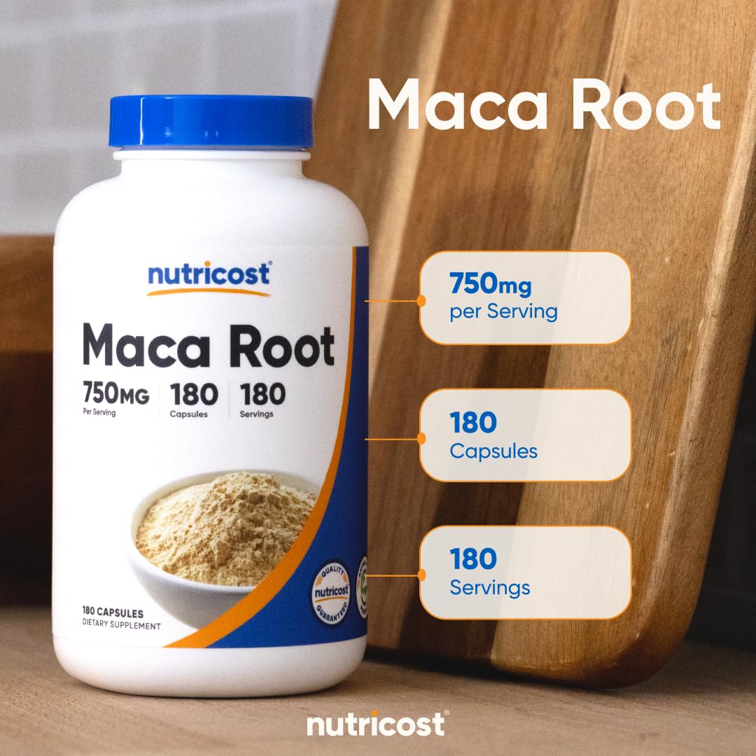 Nutricost Maca Root Capsules, 750 mg, 180 Count