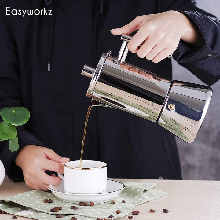 Easyworkz Diego Stovetop Espresso Maker, Stainless Steel, 4 Cup, 6.8 oz