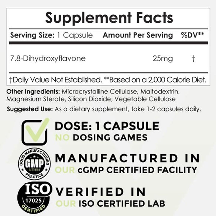 Nootropics Depot 7,8-Dihydroxyflavone Capsules, 25mg, 60 Count