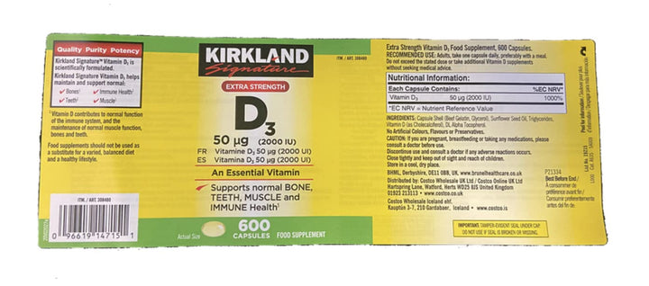 Kirkland Signature Vitamin D3, 2000 IU, 600 Count