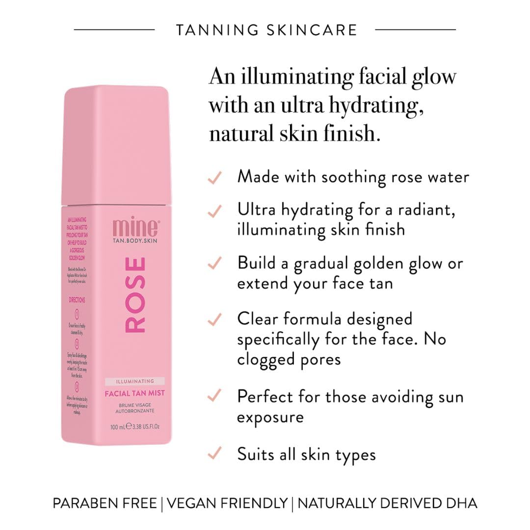 Minetan Body.Skin Rose Face Tan Mist, 3.38 fl oz