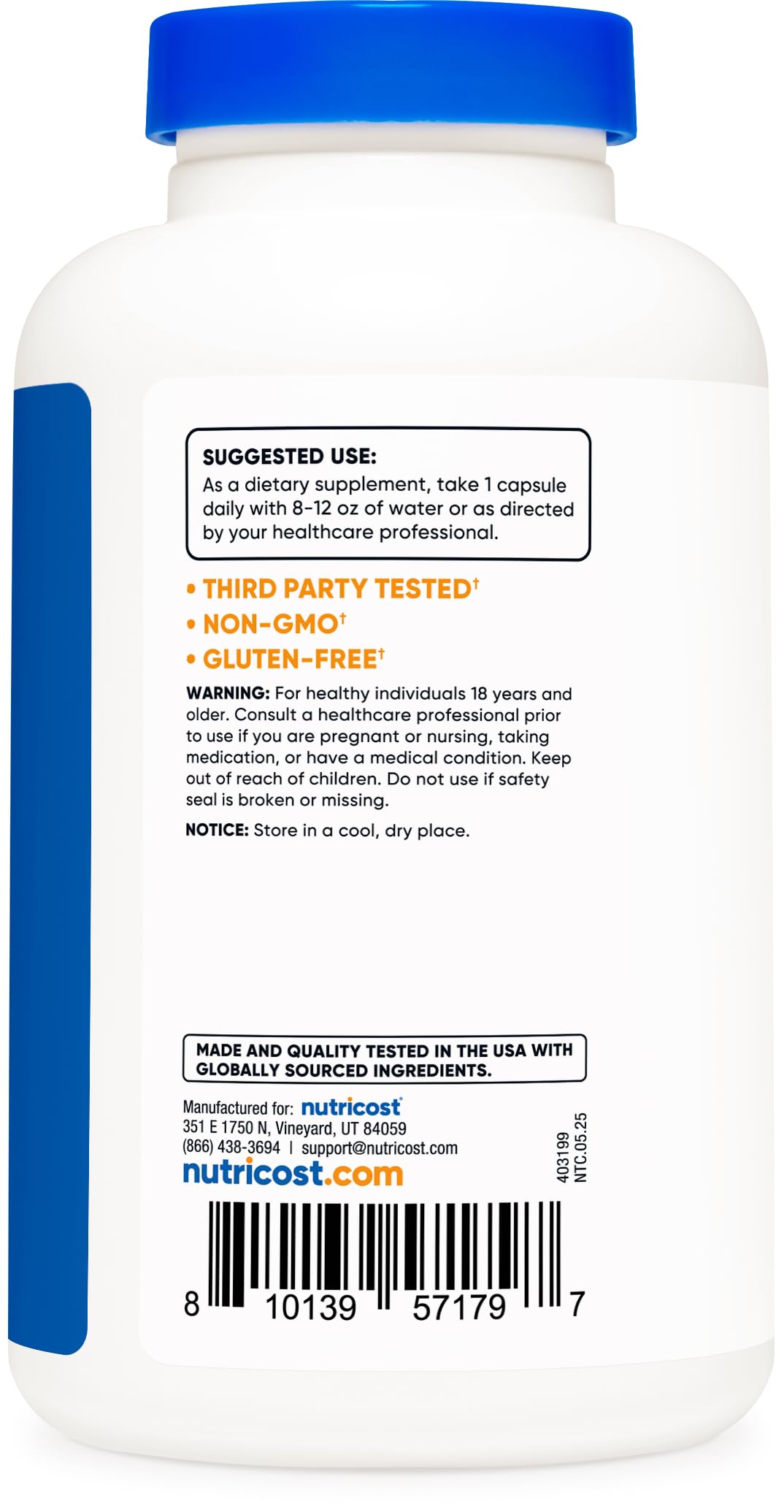 Nutricost L-Arginine L-Ornithine, 750 mg, 180 Count