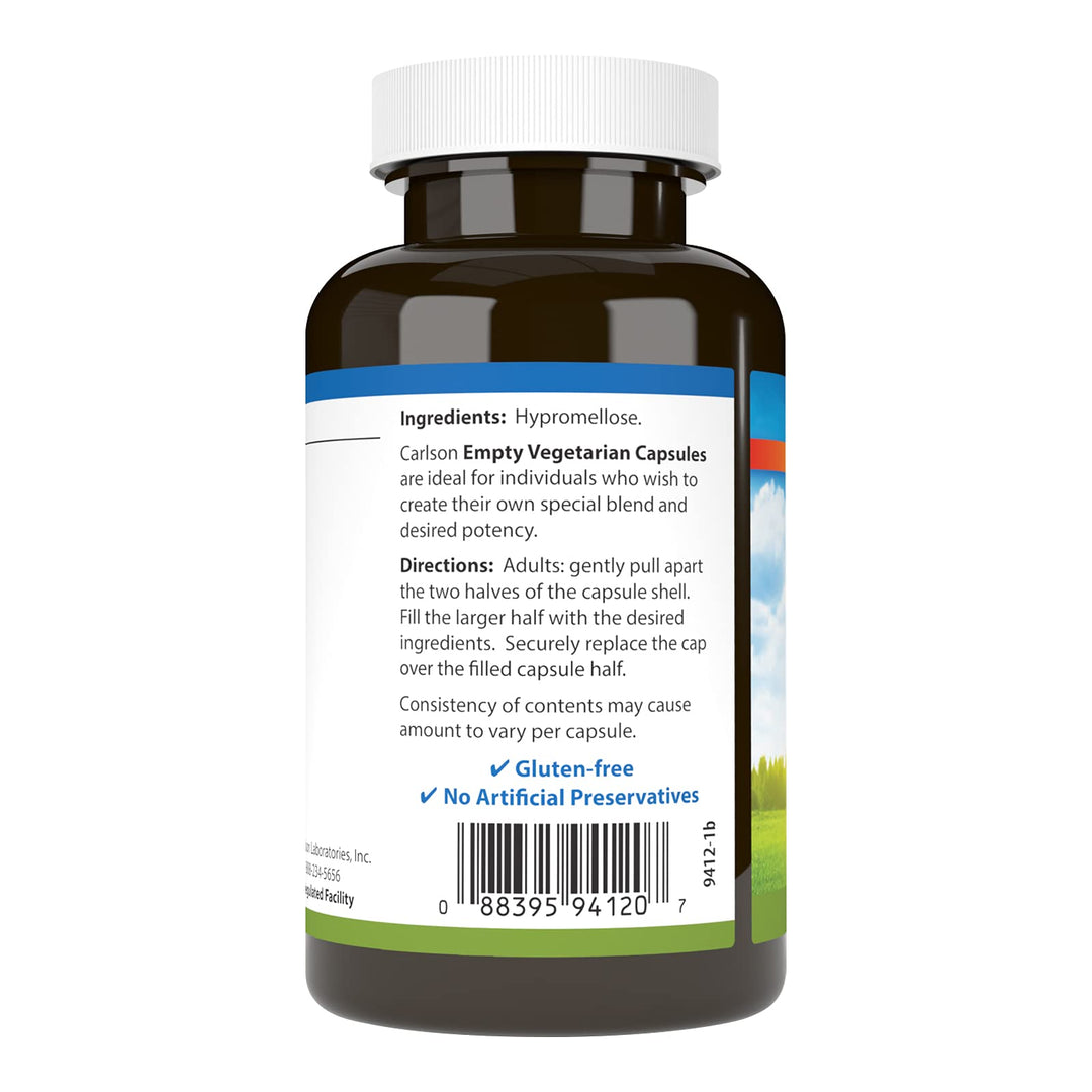 Carlson Empty Vegetarian Capsules, Size 2, 200 Count