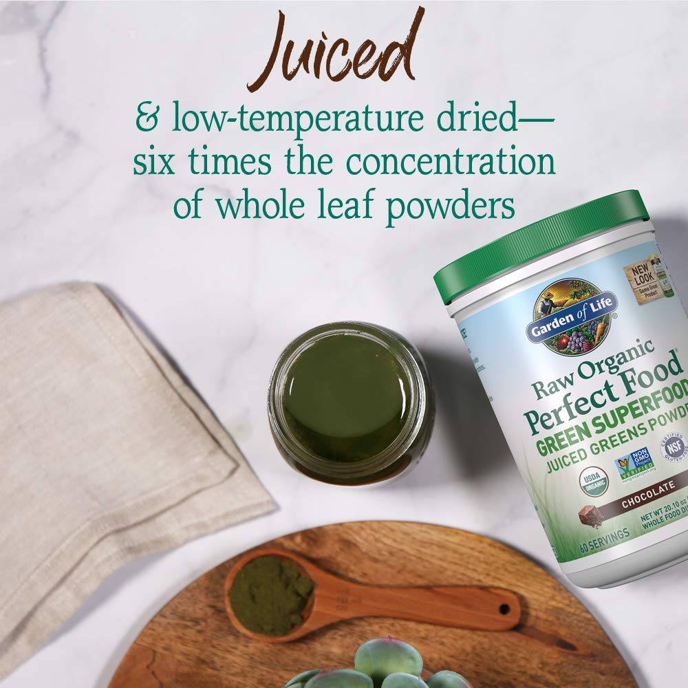 Garden of Life Raw Organic Perfect Green Superfood Juiced Powder, Chocolate, 20.1 oz