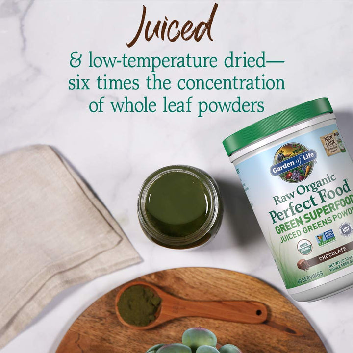 Garden of Life Raw Organic Perfect Green Superfood Juiced Powder, Chocolate, 20.1 oz