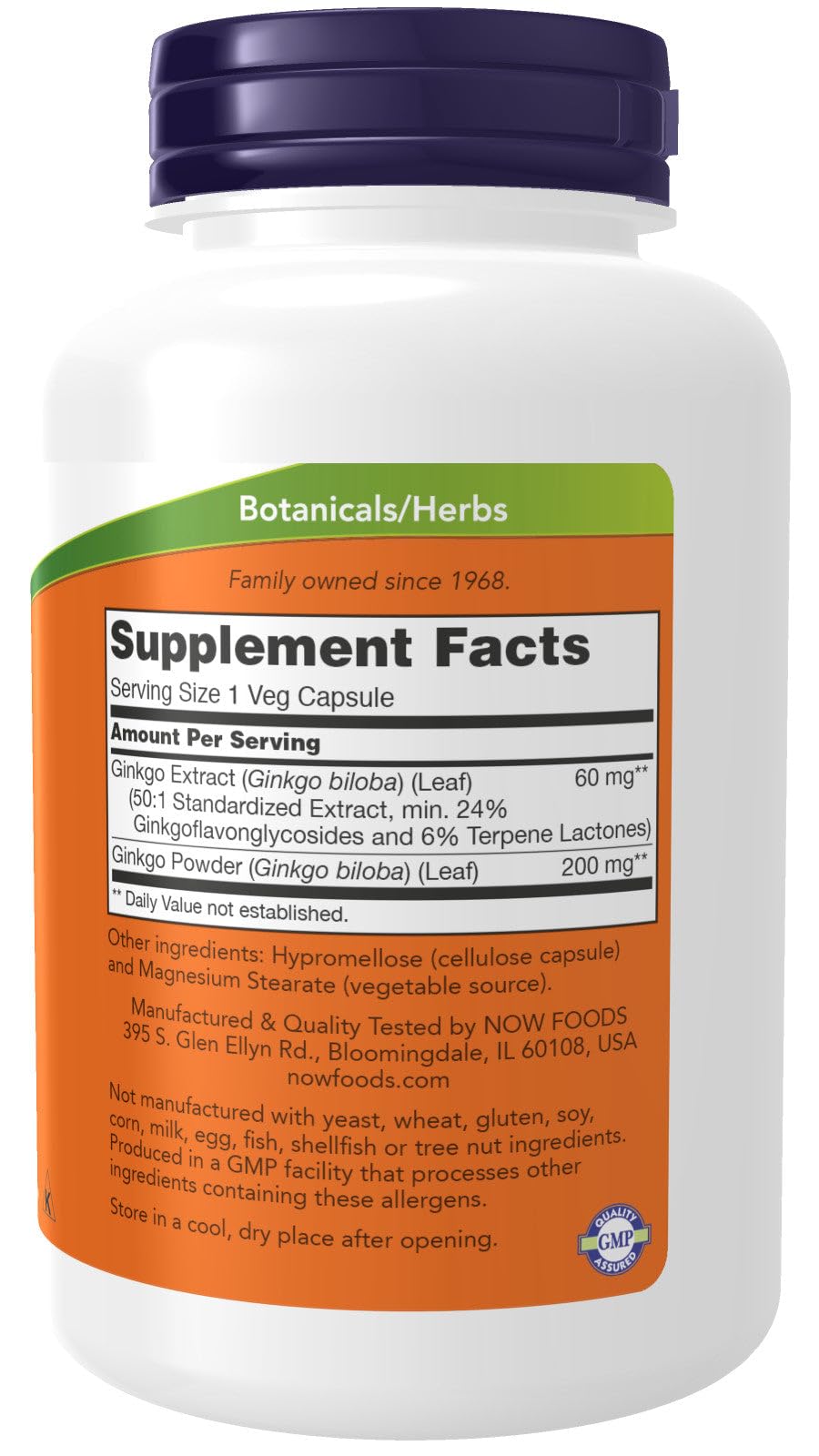 NOW Ginkgo Biloba 60 mg, 240 Count
