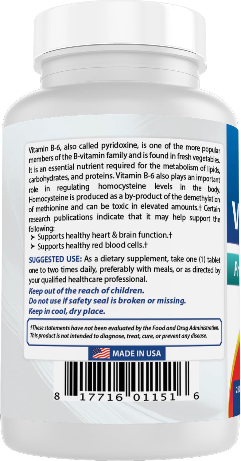 Best Naturals Vitamin B6 Tablets, 50 mg, 250 Count