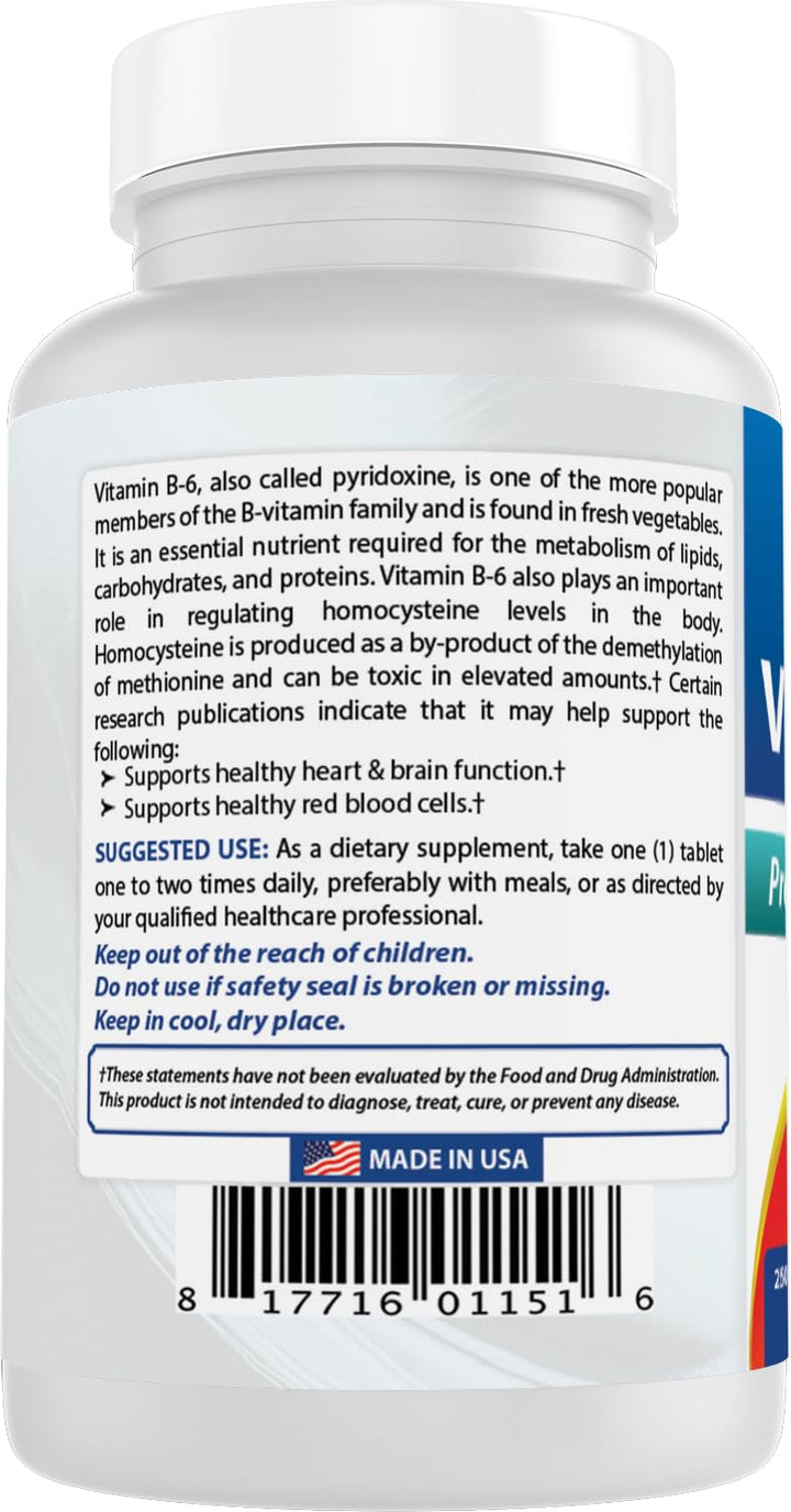 Best Naturals Vitamin B6 Tablets, 50 mg, 250 Count