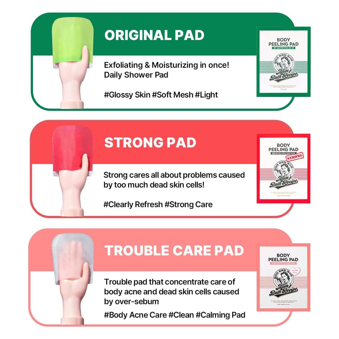 Mom's Bath Recipe Body Peeling Pad And Exfoliating Mitts, Acne Care, 8 Count