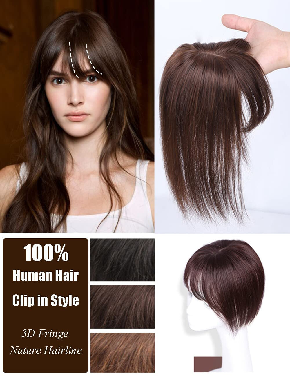 LesafeV Human Hair Topper, Off Black, 7x10cm