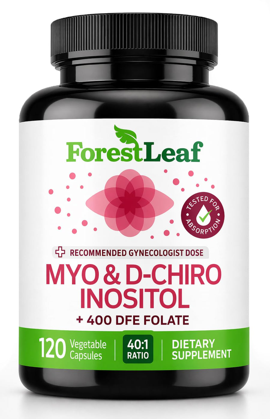 ForestLeaf Myo and D-Chiro Inositol Supplement Blend with Folate, 120 Count