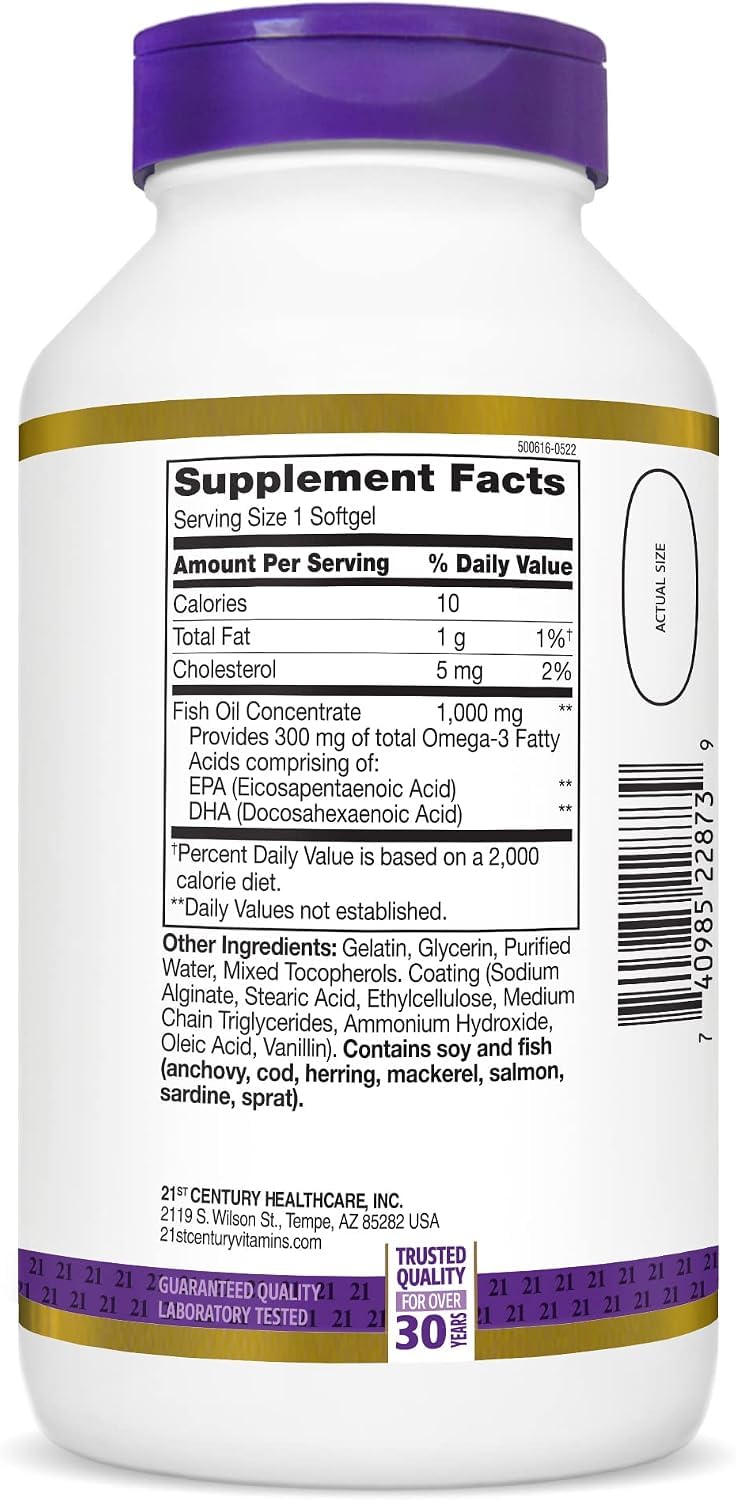 21st Century Fish Oil, 1000 mg, 180 Count