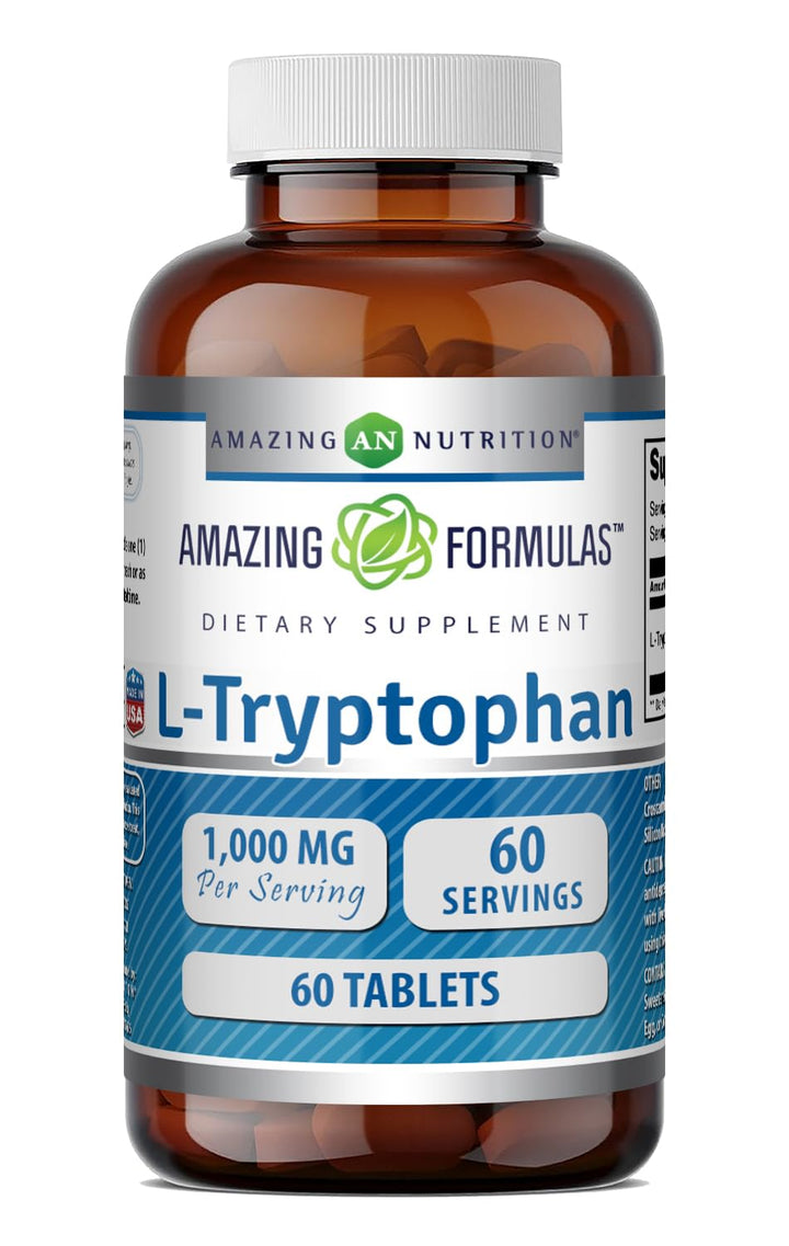 Amazing Nutrition L-Tryptophan Tablets, 1000 mg, 60 Count, Pack of 3