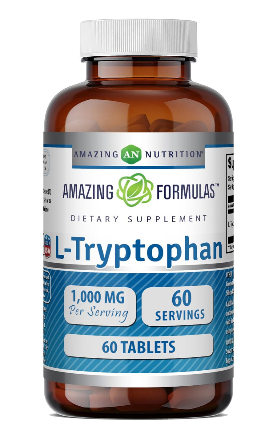 Amazing Nutrition L-Tryptophan Tablets, 1000 mg, 60 Count, Pack of 3