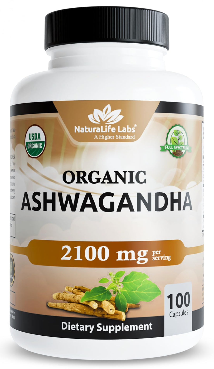 NaturaLife Labs Organic Ashwagandha, 2100 mg, 100 Count