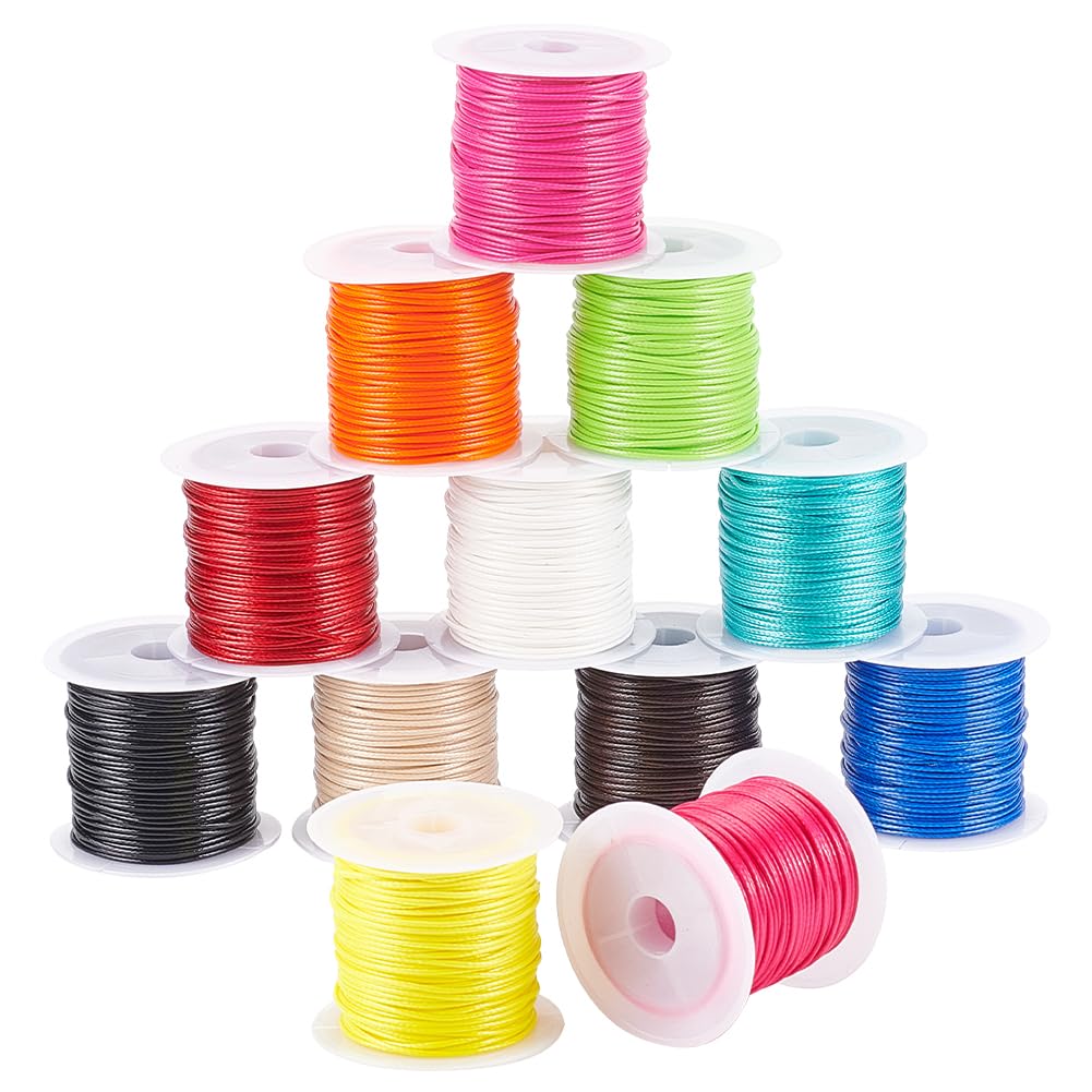 PH PandaHall Waxed Polyester Cord Thread, 12 Colors, 12 Count