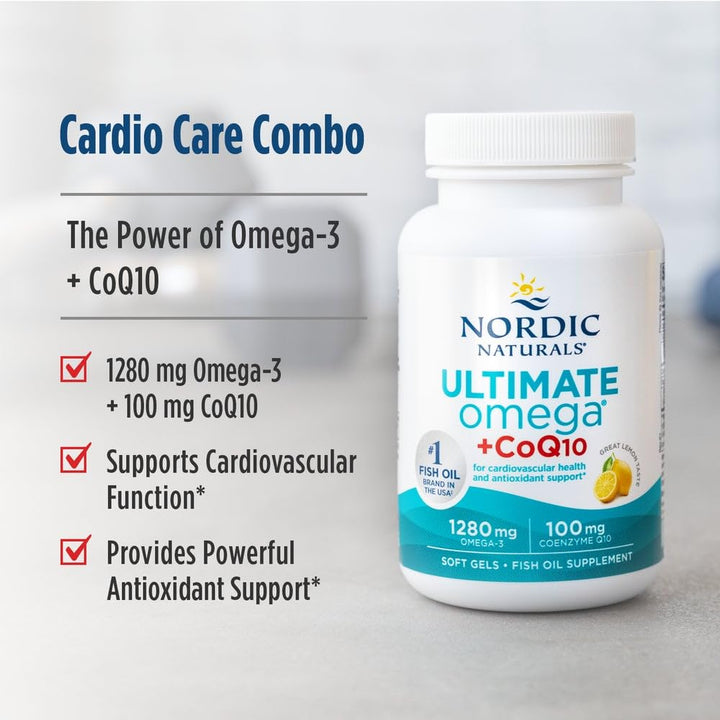 Nordic Naturals Ultimate Omega Purified Fish Oil Plus CoQ10, 1000 mg, 60 Count