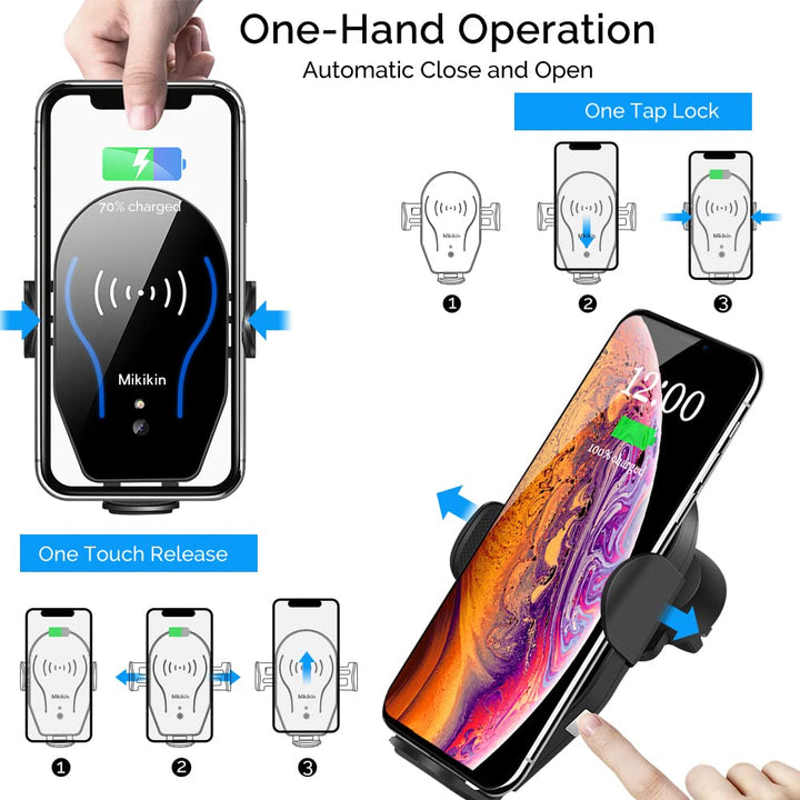 Mikikin Wireless Car Charger, Auto-Clamping, 10W