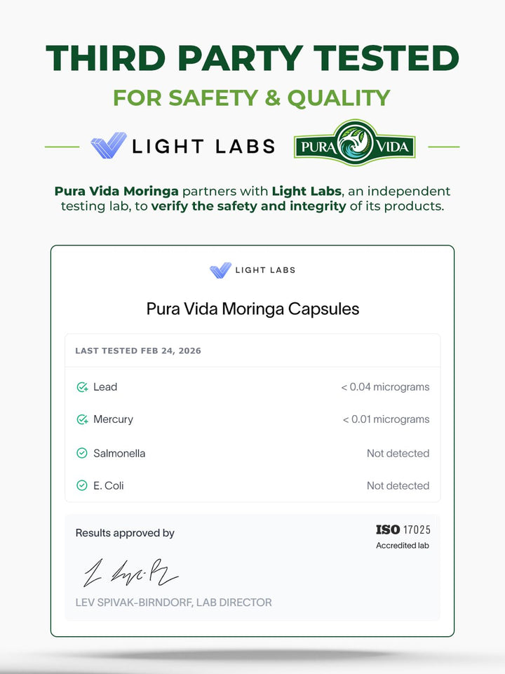 PURA VIDA MORINGA Moringa Capsules, 500 mg, 120 Count
