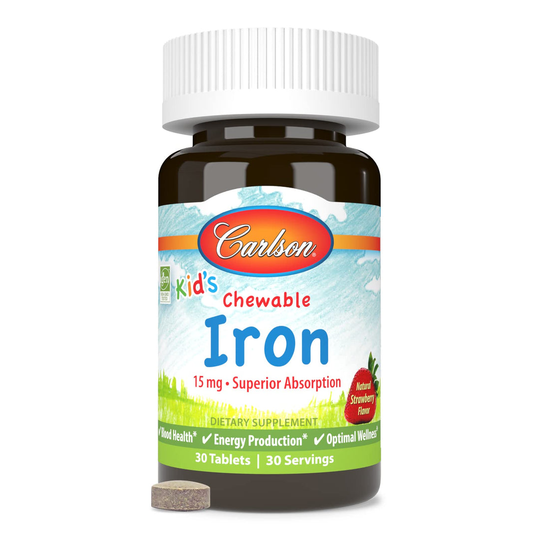 Carlson Kid's Chewable Iron, Natural Strawberry, 15 mg, 30 Count