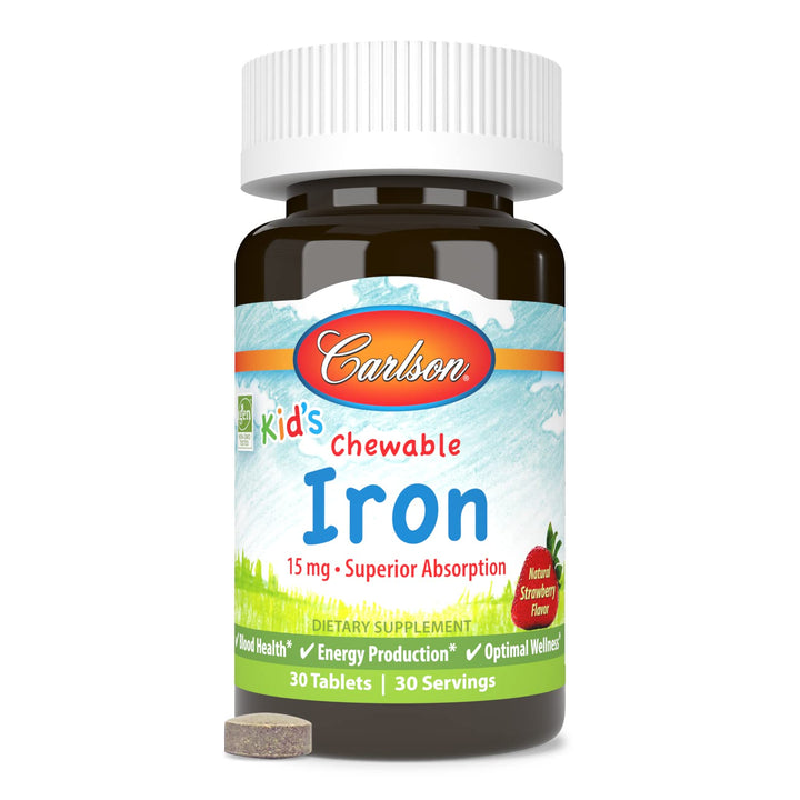 Carlson Kid's Chewable Iron, Natural Strawberry, 15 mg, 30 Count