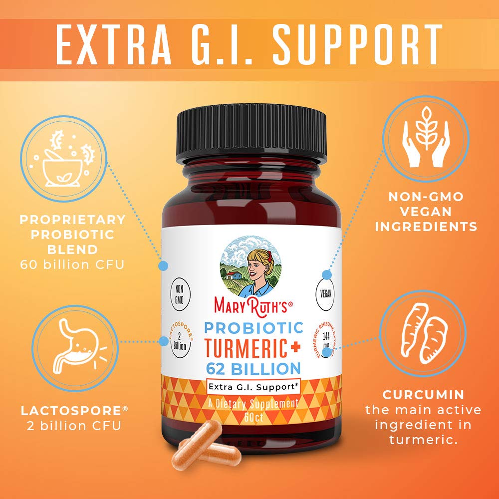 MaryRuth Organics Probiotic Turmeric Extra GI Support, 60 Count