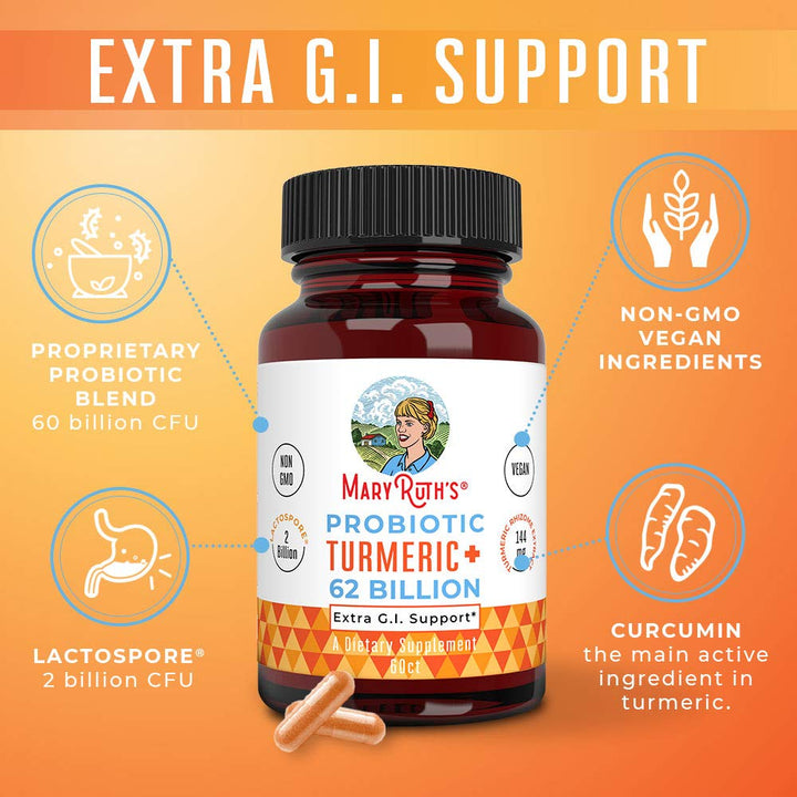 MaryRuth Organics Probiotic Turmeric Extra GI Support, 60 Count