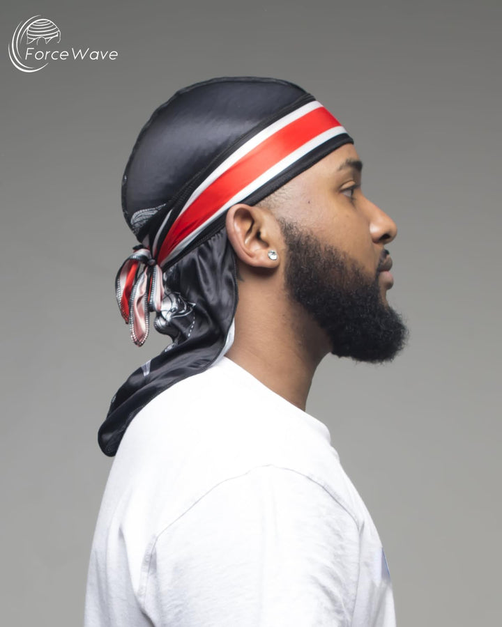 ForceWave Silky Durags for Men, Wing Blue Black Red, M