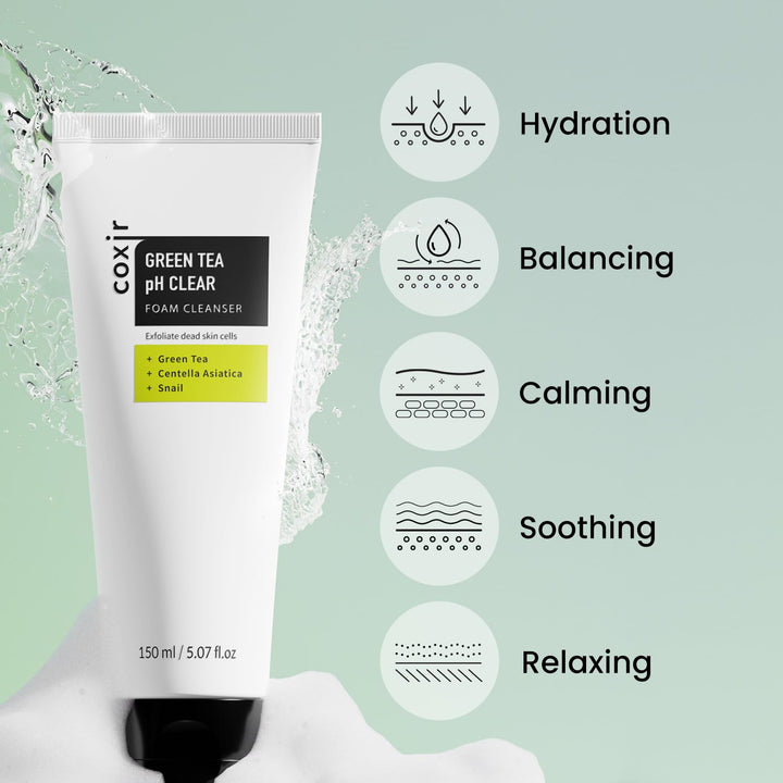 coxir Green Tea pH Clear Foam Cleanser, 5.07 fl oz