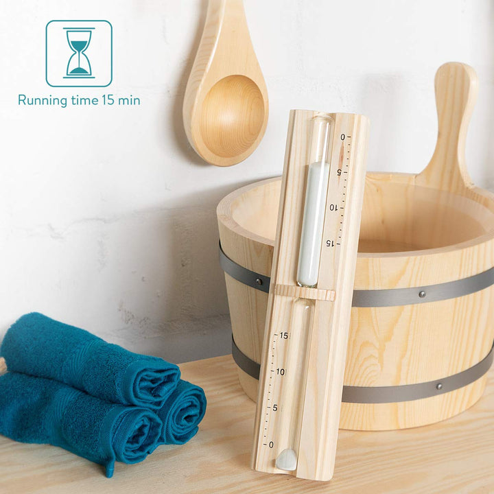 Navaris Hourglass Sand Timer And Sauna Accessory, Pine Wood, 29.5 x 7.5 x 4 cm