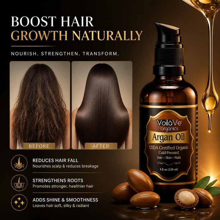 VoilaVe Organic Moroccan Argan Oil, 4 fl oz