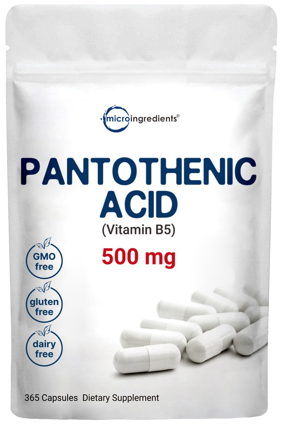 Micro Ingredients Pantothenic Acid Vitamin B5, 500 mg, 365 Count
