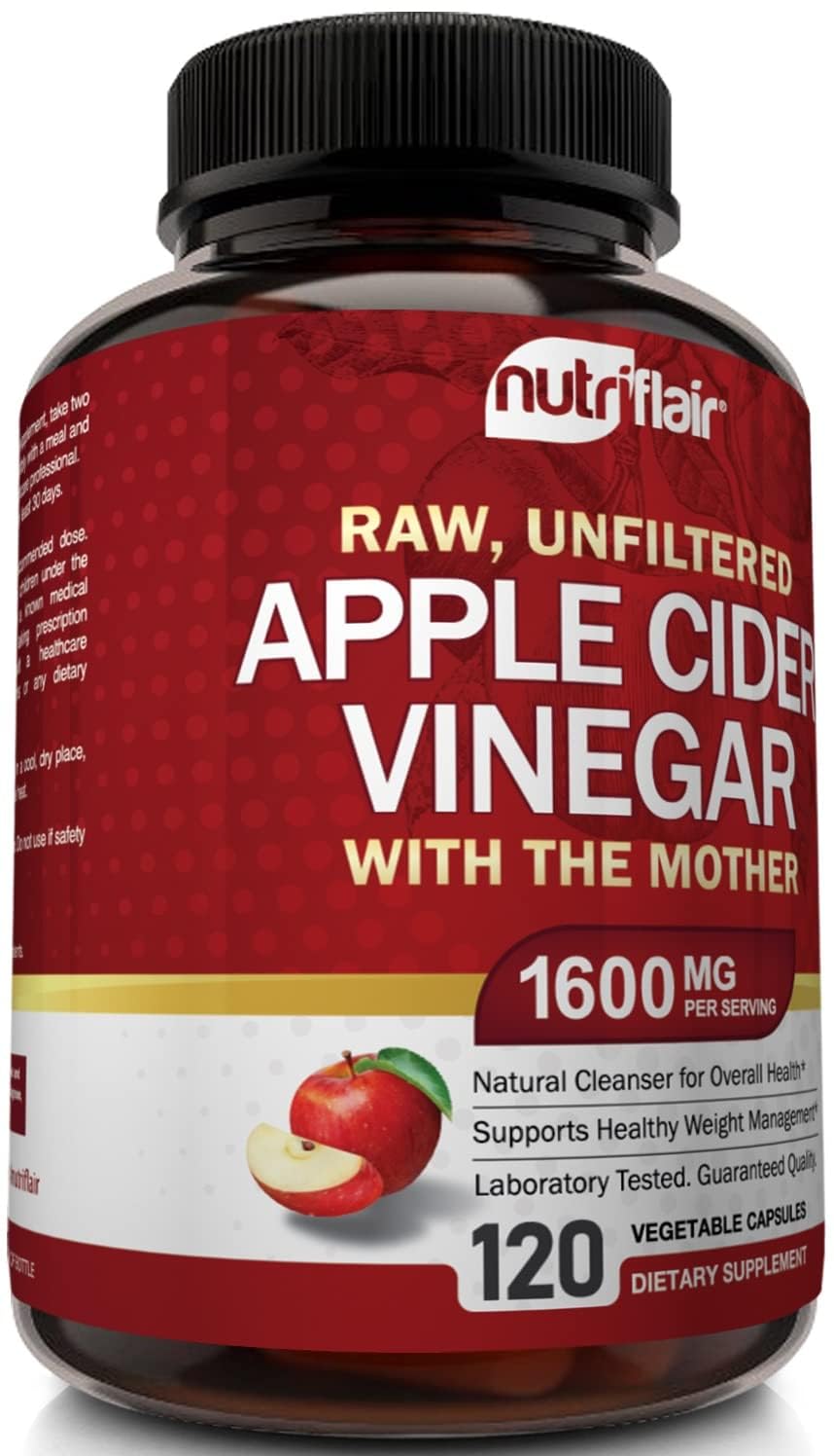 NutriFlair Apple Cider Vinegar Capsules With Mother, 1600 mg, 120 Count
