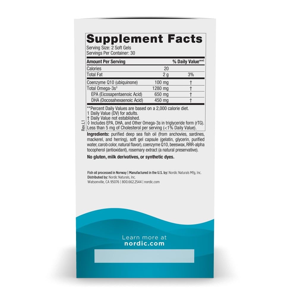 Nordic Naturals Ultimate Omega Purified Fish Oil Plus CoQ10, 1000 mg, 60 Count