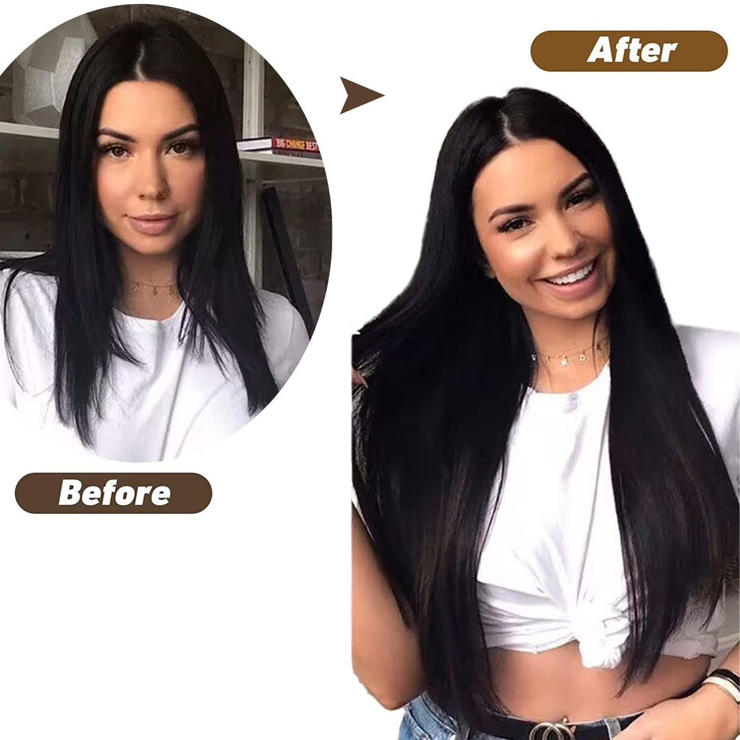 FAAAL Clip In Human Hair Extensions, Jet Black, 18 Inch 150g 7 Count