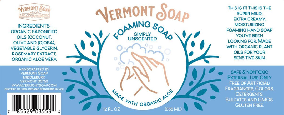 Vermont Soap SunShea Organic Foaming Hand Soap, Unscented, 12 oz