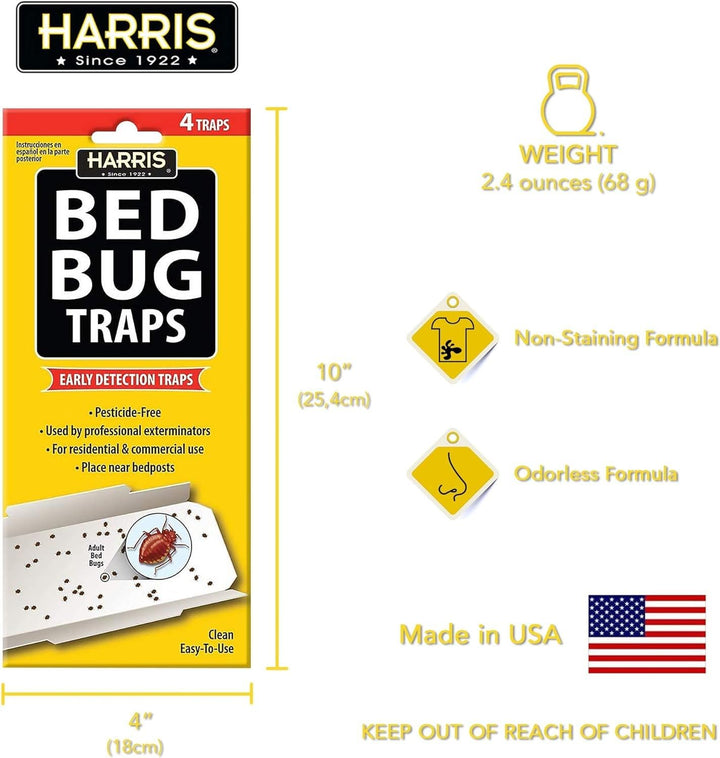 HARRIS Bed Bug Traps, 4 Count, Pack of 4